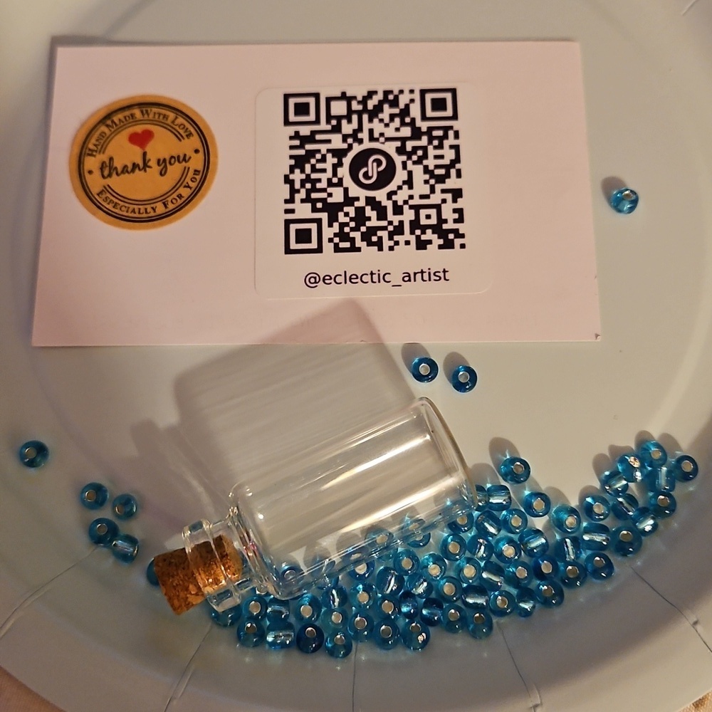 Handmade Necklace Glass bottle Cork Top Hand Crafted Dainty Pendant Blue Bids 2" - Picture 5 of 16